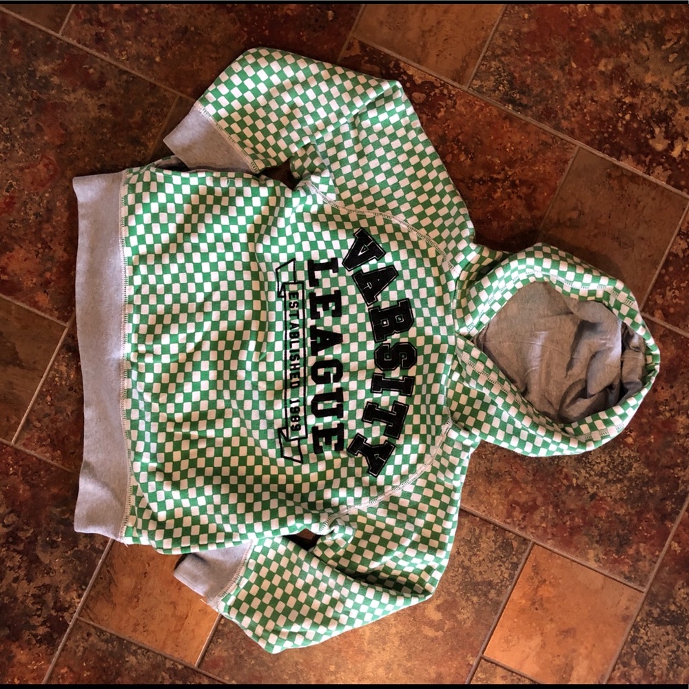 Boys green and white checked hoodie!